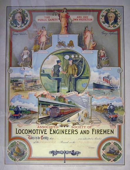 associated society of locomotive engineers and firemen to certifiy that Tom Jackson was admitted as a member (illuminated address)