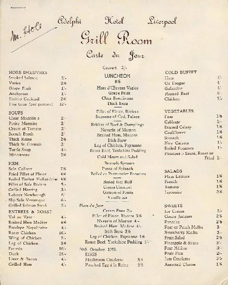 adelphi hotel liverpool grill room carte du jour