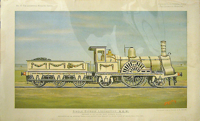 Great Eastern Railway Single Express Locomotive, Sinclair 2-2-2, cream livery, decorated