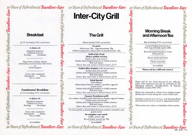 100 years of refreshment travellers fare intercity grill (menu)