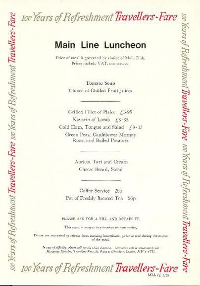 100 years of refreshment travellers fare main line luncheon