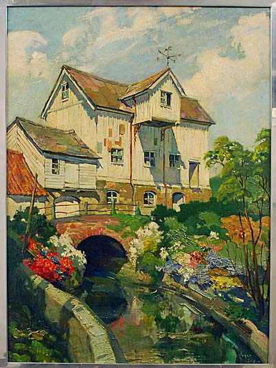 Painting, oil on canvas, Essex Watermill, by Terence Cuneo