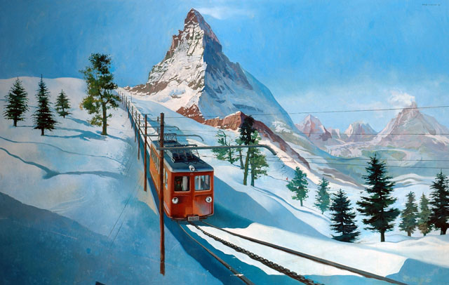 Painting, oils, electric rack railway below Matterhorn in Sw (painting; oil painting)