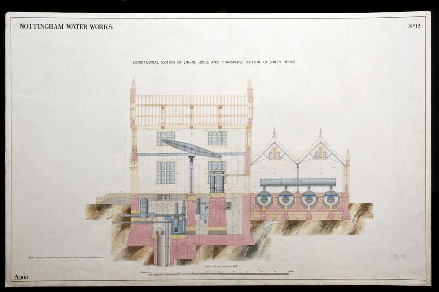 Scale drawing of Nottingham Water Works Engine House, England, 1851-1860