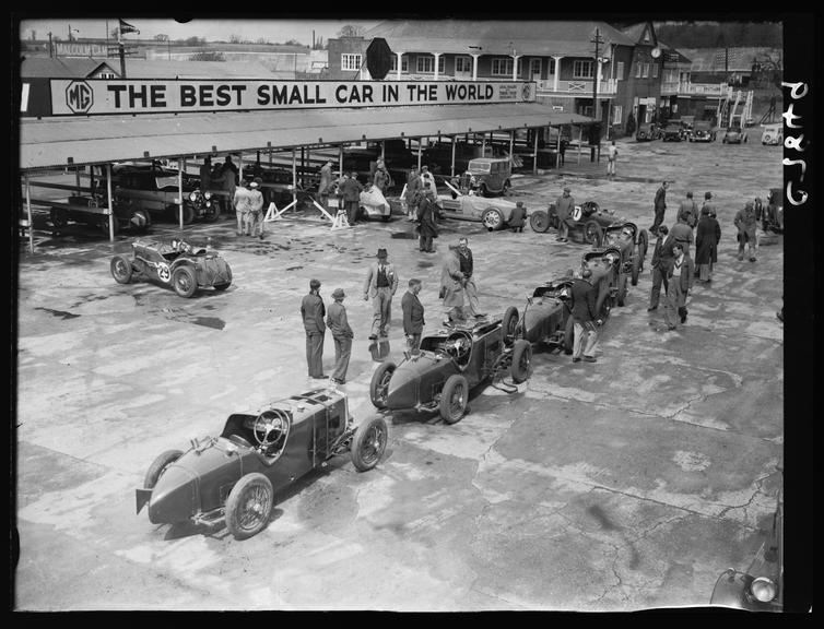 Racing cars at Brooklands
    A photograph of racing cars at