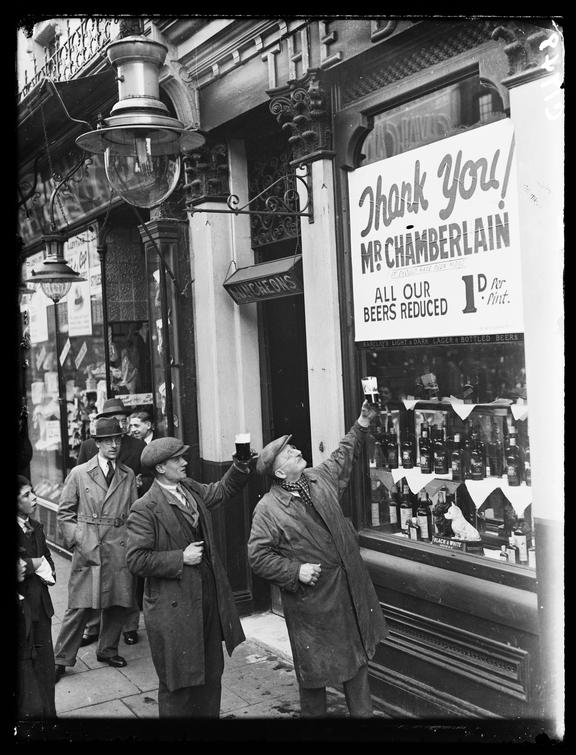 'Cheaper beer'
    A photograph of customers outside a pub in