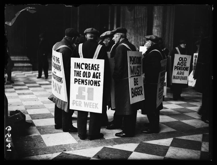 'Pensioners protest'
    A photograph of a group of elderly men