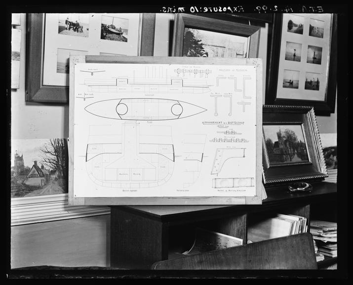 'Corner Of ETA's Studio Showing Plans Of Battleship'