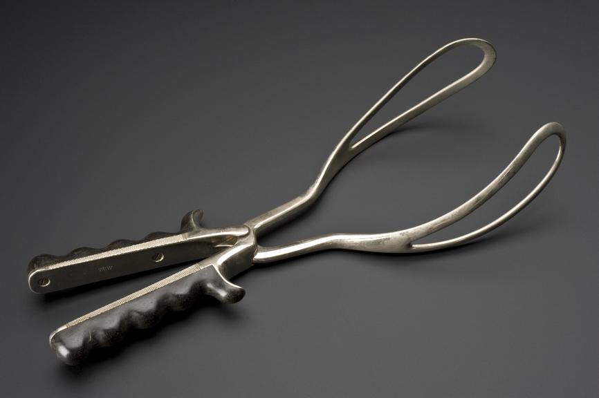 Forceps, obstetrical, Simpson, steel and ebony