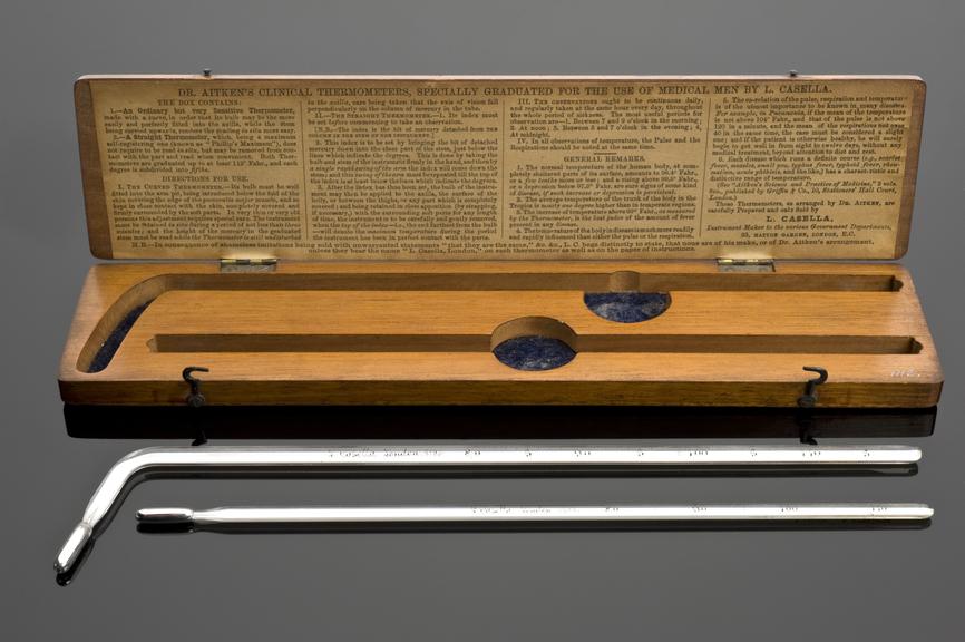 Thermometer, Fahrenheit, Aitken, glass, in wooden case, by L