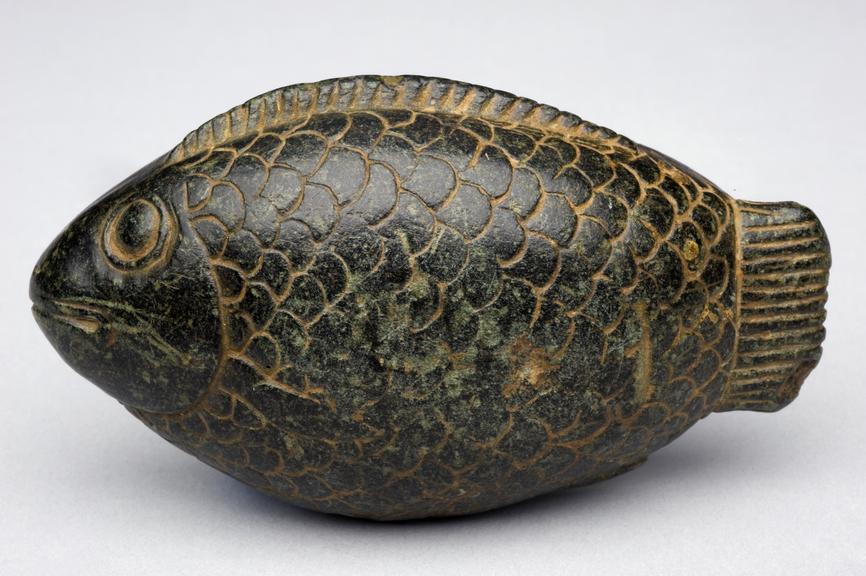 Stealite toilet dish in form of oxyrhynchus fish, Egyptian