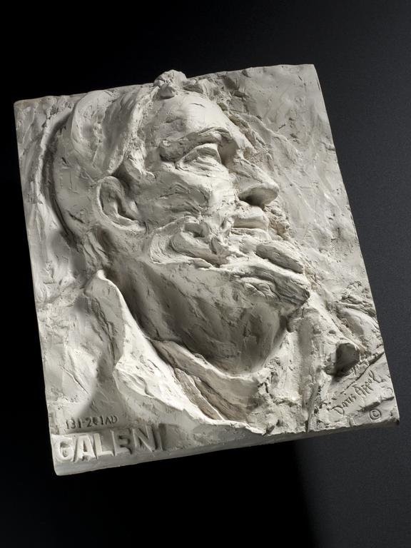 Relief plaque of Galen by Doris Appel, plaster of paris, 1958