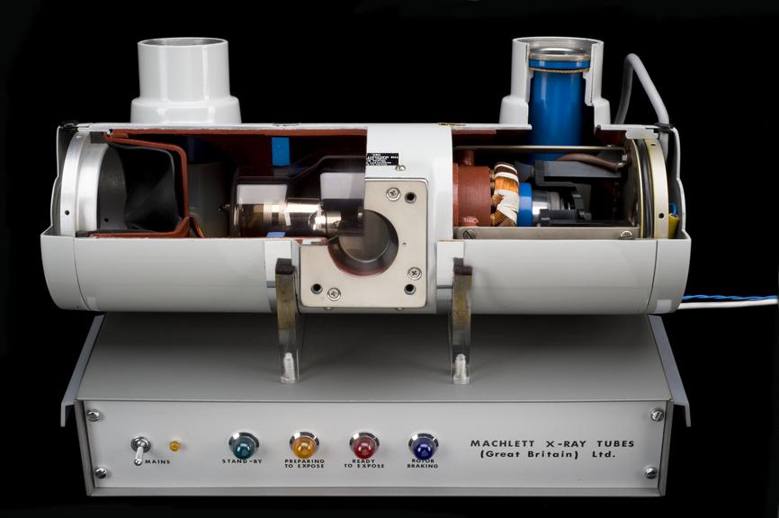 Rotating anode x-ray tube demonstration model with power supply