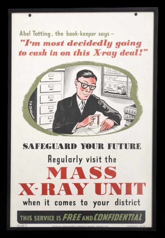 Poster promoting mass miniature radiography showing book-keeper