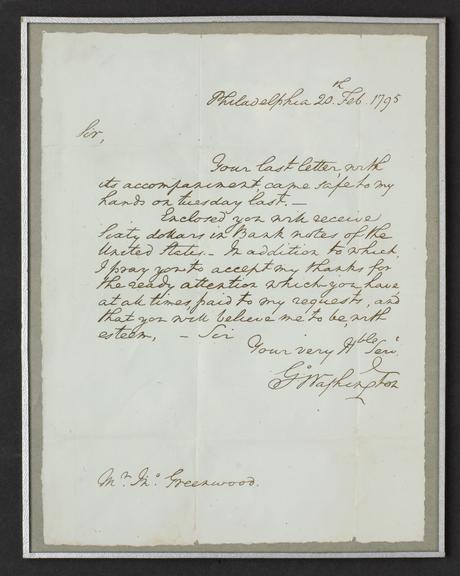 Letter from George Washington to his dentist, Mr I