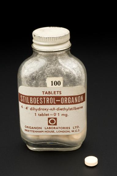 Bottle of Stilboestrol tablets, London, England, c.1960-1970