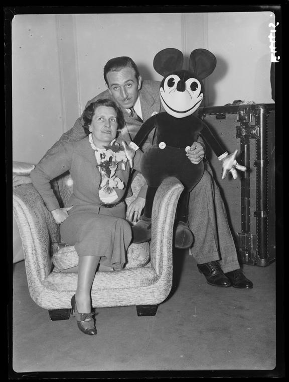 Mr and Mrs Walt Disney with Mickey Mouse