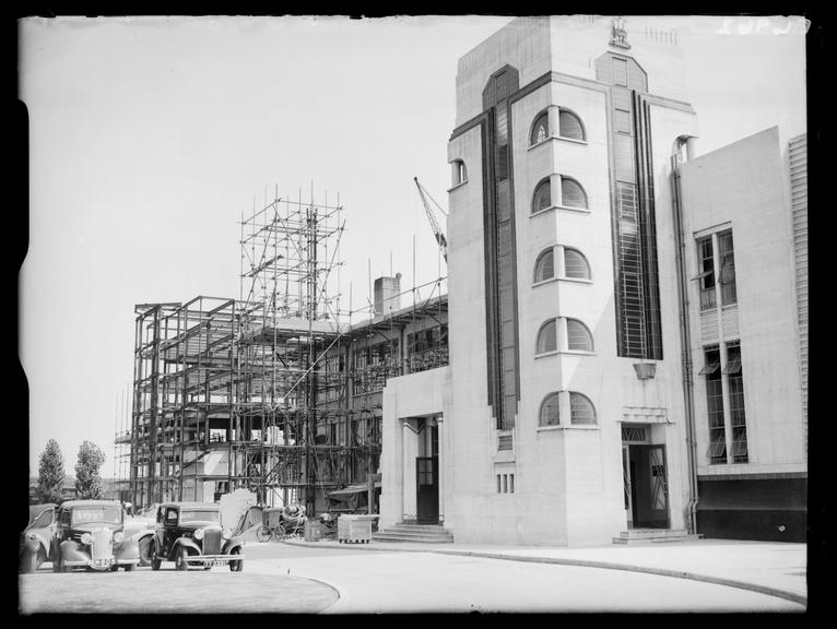 Hoover's New Factory
    A photograph of the construction of the