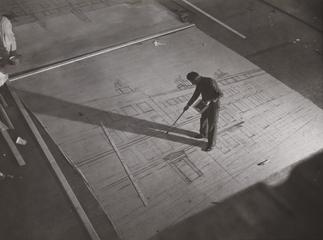Painting scenery for use in a film set at Ealing Studios