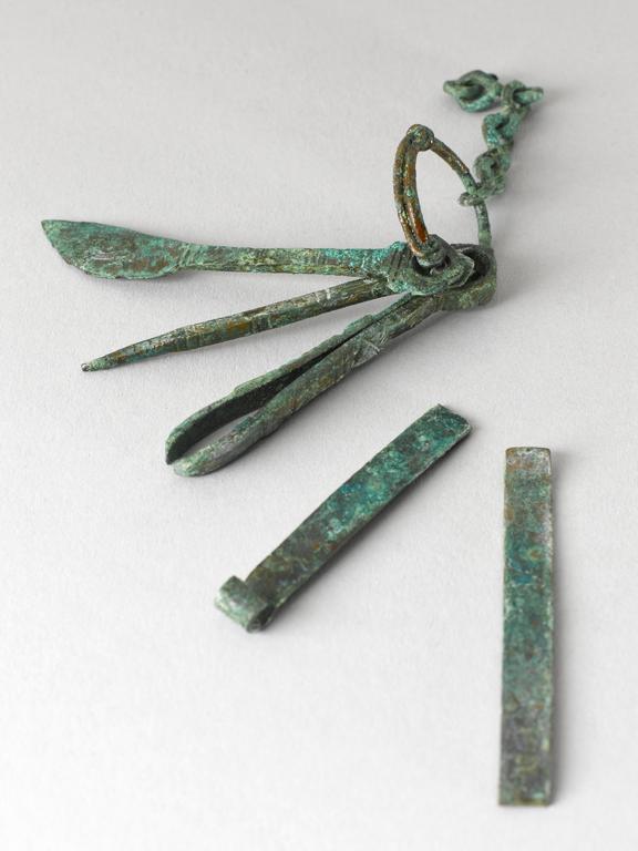 Set of four bronze toilet implements, Egyptian, 1500BC-1001BC