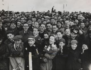 Cheering crowd at a football match