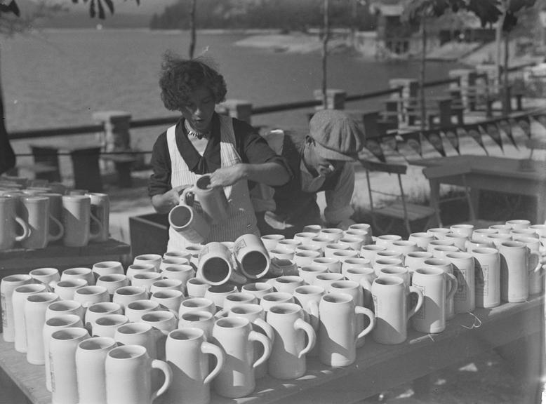 Beer tankards at a mountain race