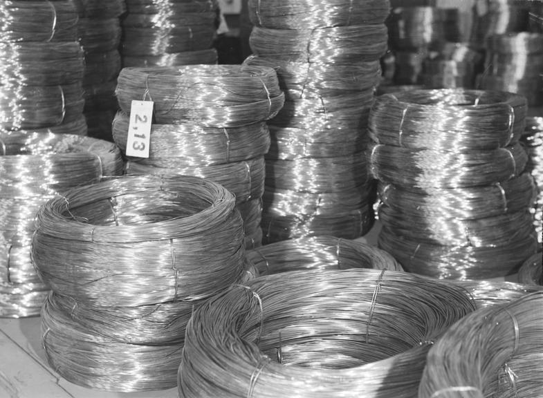 Spools of cable stored in a cable factory