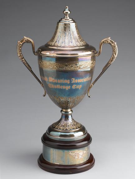 Silver plated trophy entitled 'British Swearing Association Challenge Cup'