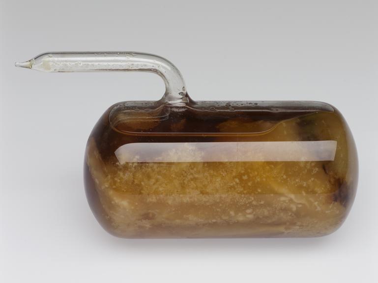 A sealed cylindrical vial of whale oil from the exhibit on the manufacture of soap and detergents