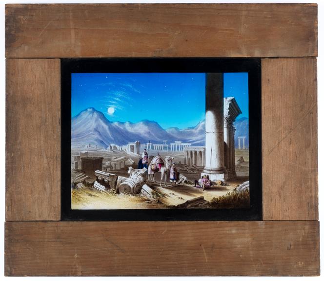 Magic lantern slide showing Egyptian landscape (Magic lantern slide)