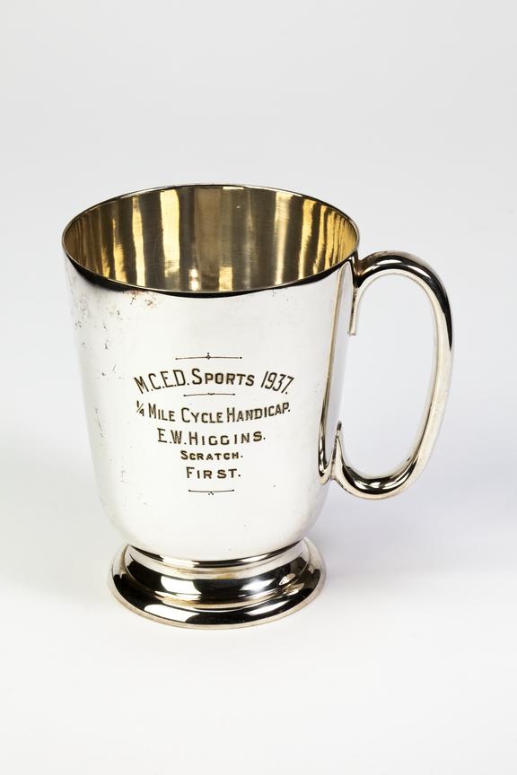 Silver cup won in 1937 by Wilf Higgins for the 1/4 mile sprint