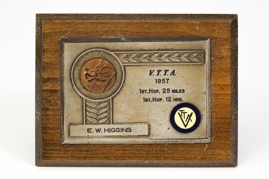 VTTA 1957 cycling trophy awarded to Wilf Higgins.