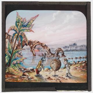 Magic lantern slide depicting Alice's Adventures in Wonderland, Walrus, Carpenter and Oyster