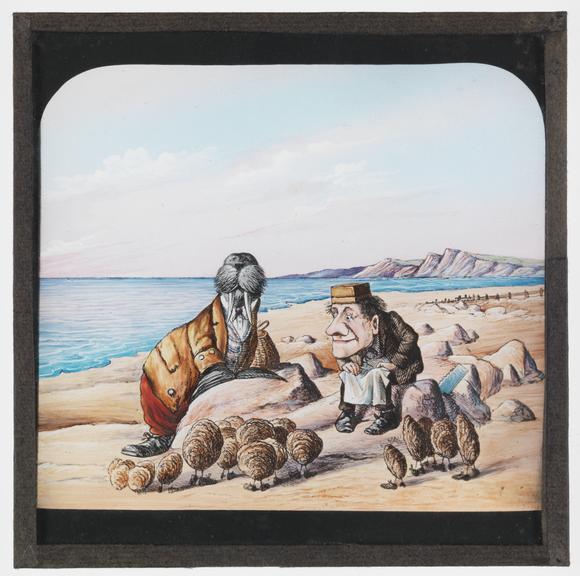 Hand-painted glass lantern slide illustrating scene from