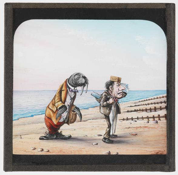 Hand-painted glass lantern slide illustrating scene from