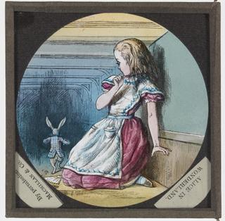 Magic lantern slide depicting Alice's Adventures in Wonderland, Alice and the White Rabbit