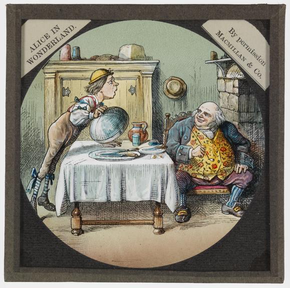 Hand-painted glass lantern slide illustrating scene from