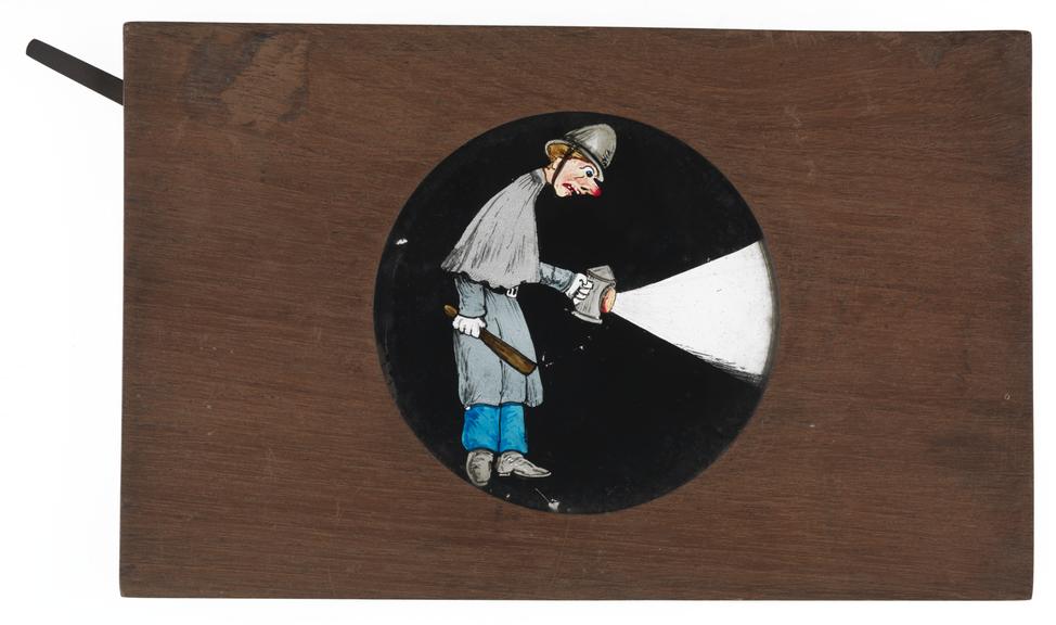 Magic lantern slide: Policeman with lantern