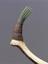 Jade blade, with 4 prongs, lashed to bone haft, Maori