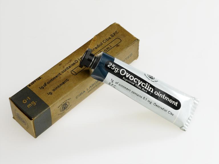 Tube of ovocyclin ointment, in original carton