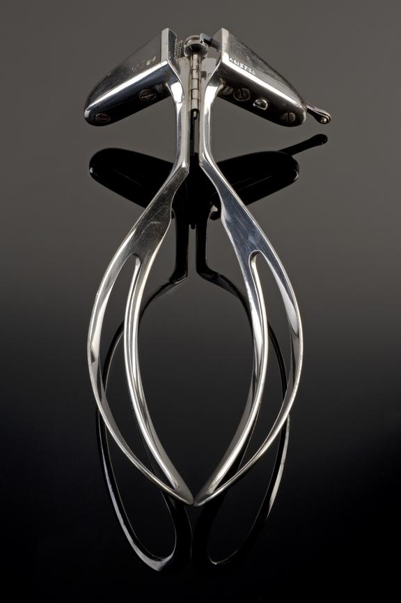 Forceps, obstetrical, Draper, steel and ebony