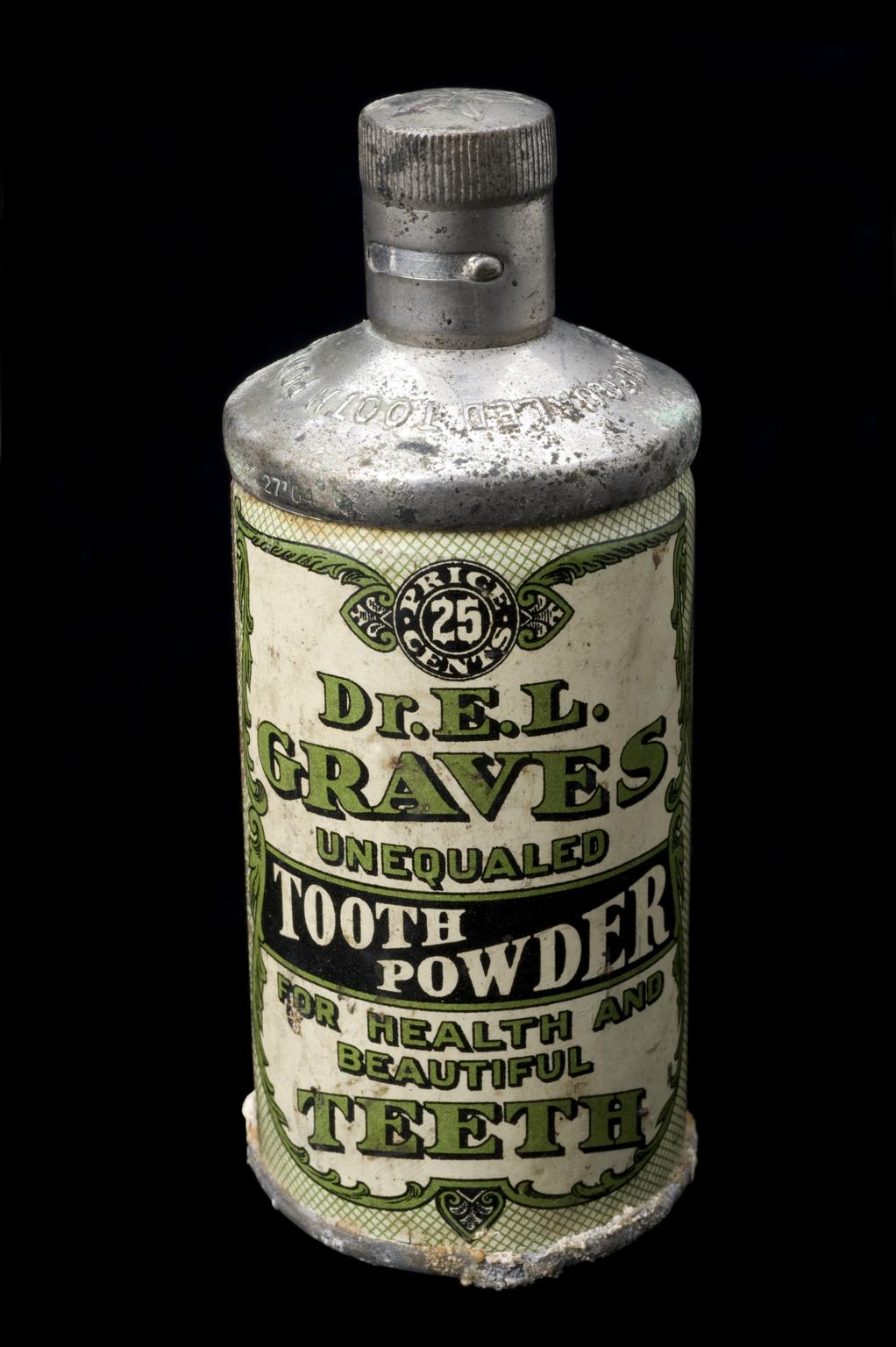 Tooth Powder Victorian Metal bottle for Graves' tooth powder, United States, 1906-1916 ...