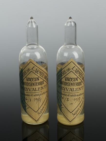 Two glass ampoules of dysentery vaccine, Paris, France, 1917