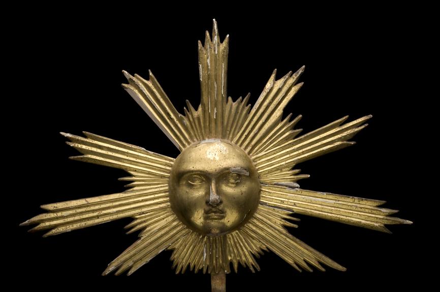 Apothecary's shop sign in form of sun, wooden, c18 or c19