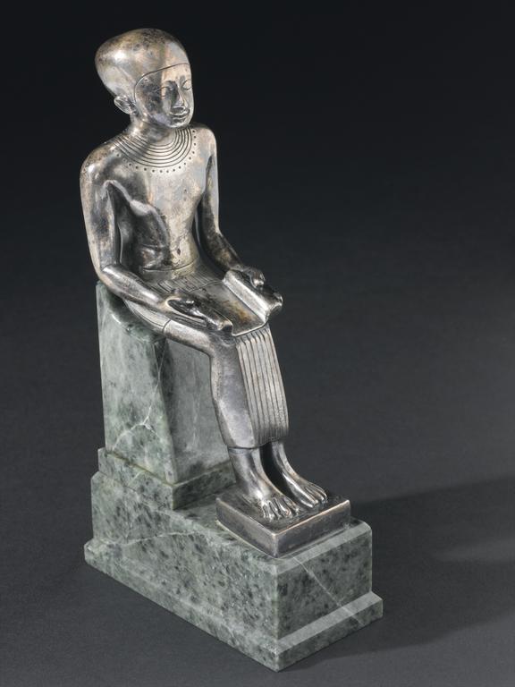 Electrum metal seated figurine of Imhotep, Egyptian