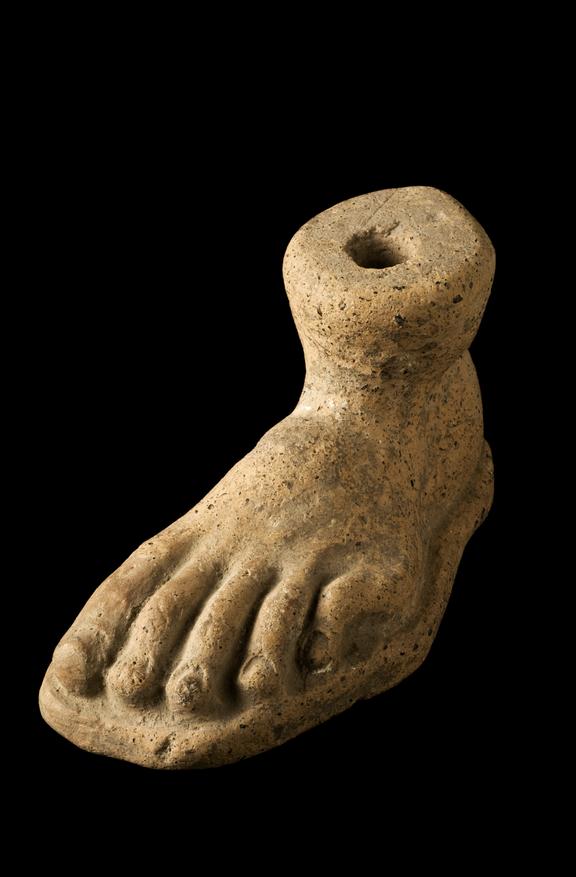 Votive left foot, terracotta, possibly showing talipes, Roman