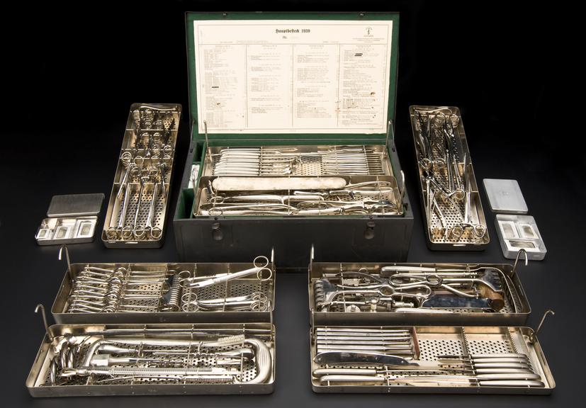 German field surgical set, complete, steel instruments, plated