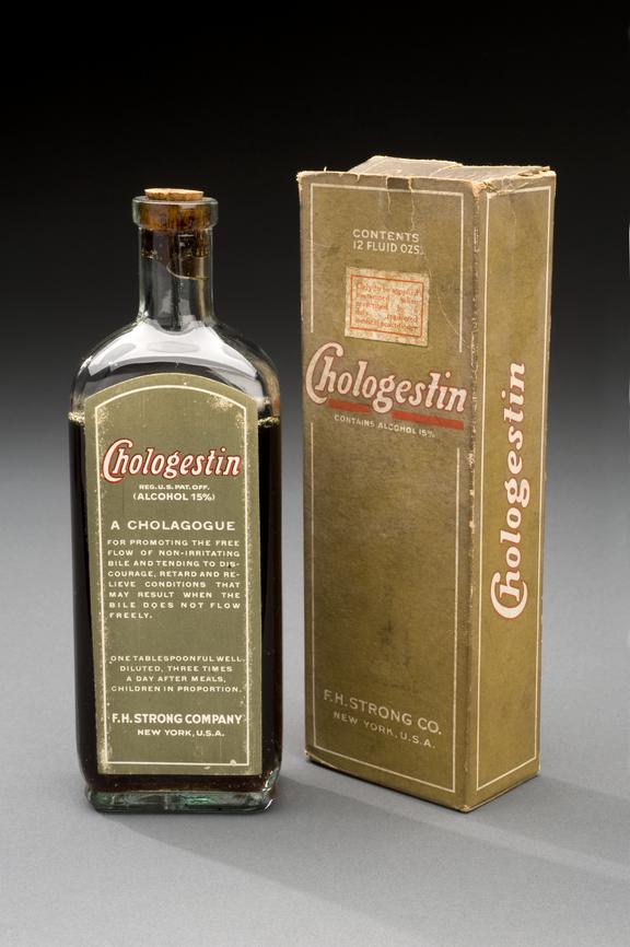 Bottle of "Chologestin" in original carton, by F.H. Strong Co