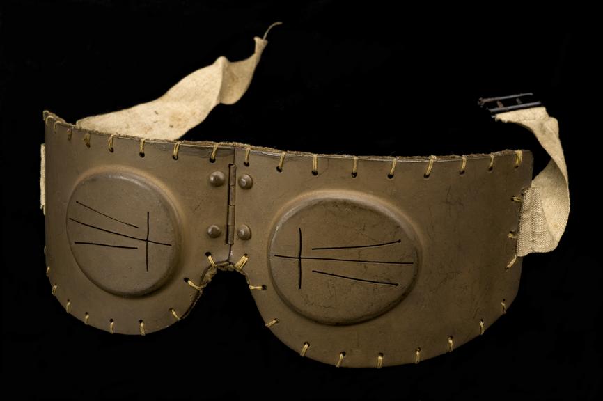 One of two protective face masks, steel, with padded edges