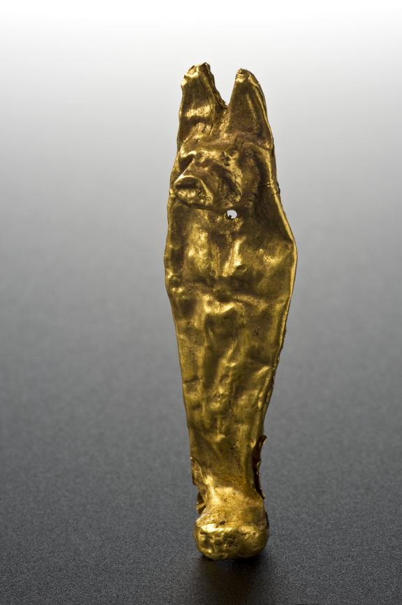 Gold amulet, hollow and in the form of Tuamutef, Egyptian